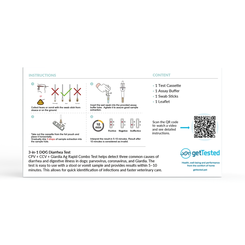 Hemmatest 3 - i - 1 diarrétest för hund – CPV, CCV & Giardia - getTested