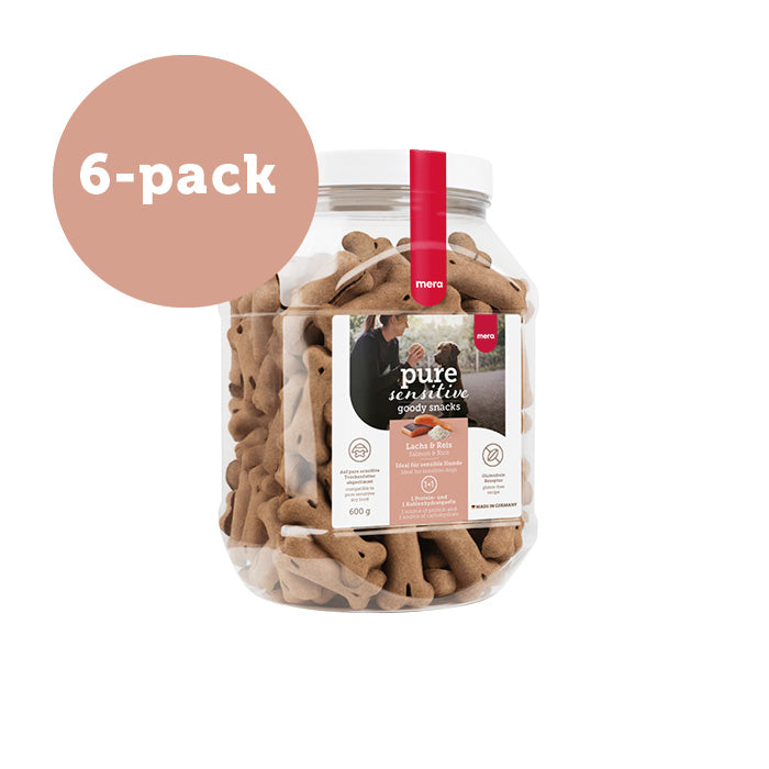 Ekonomipack 6x600g mera Goody snacks Lax och ris
