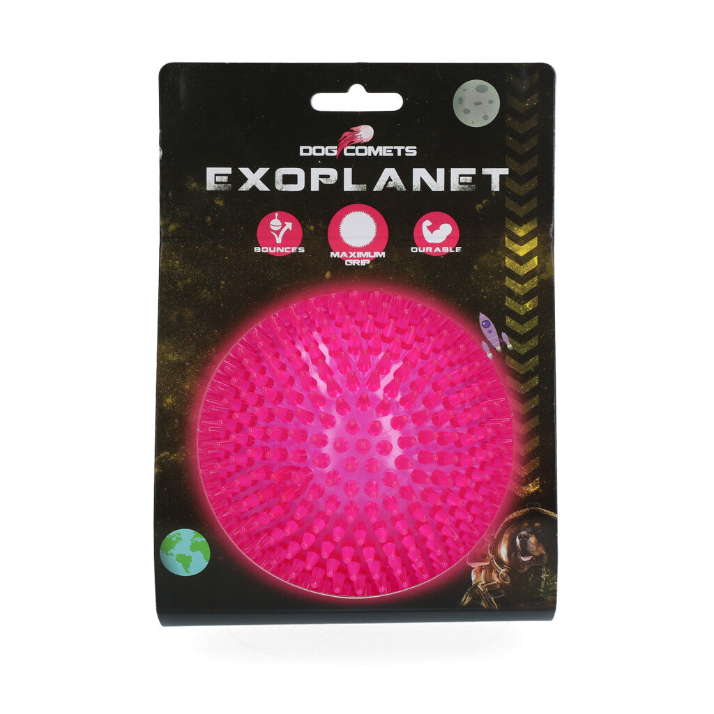 Dog Comets Exoplanet – mjuk boll med piggar & pipljud - Mera Petfood - Large - Rosa - COME016Q
