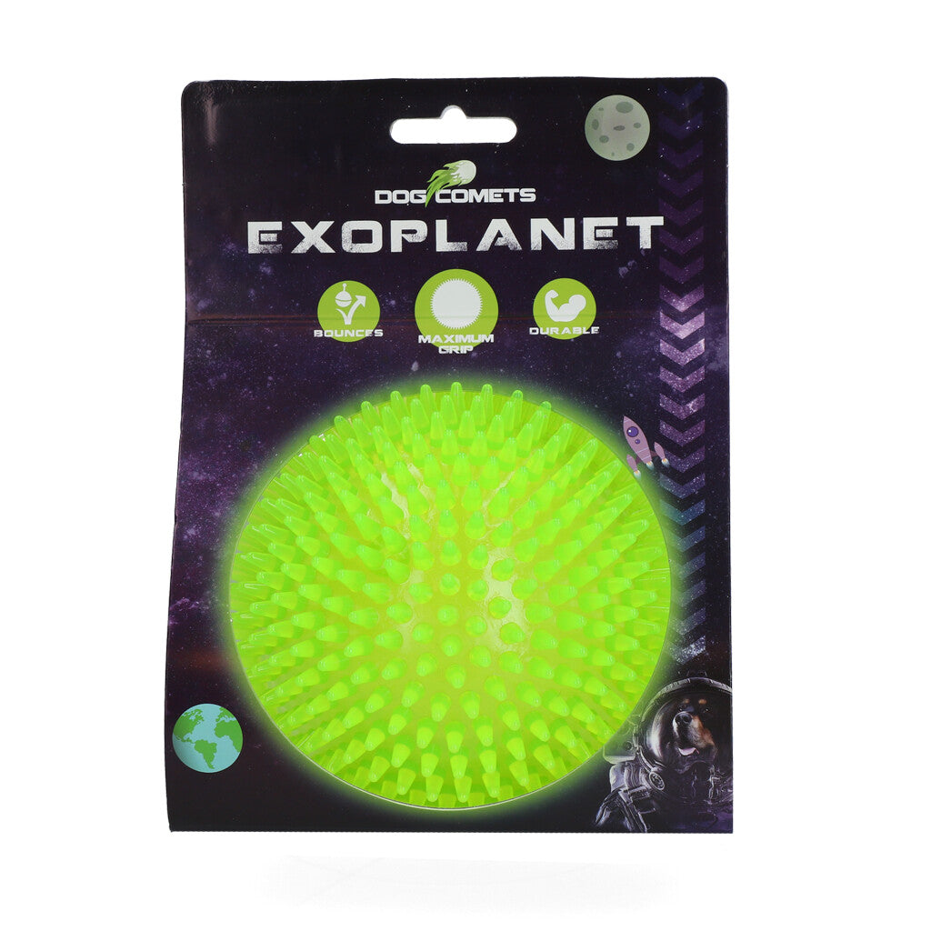 Dog Comets Exoplanet – mjuk boll med piggar & pipljud - Mera Petfood - Large - Grön - COME016R