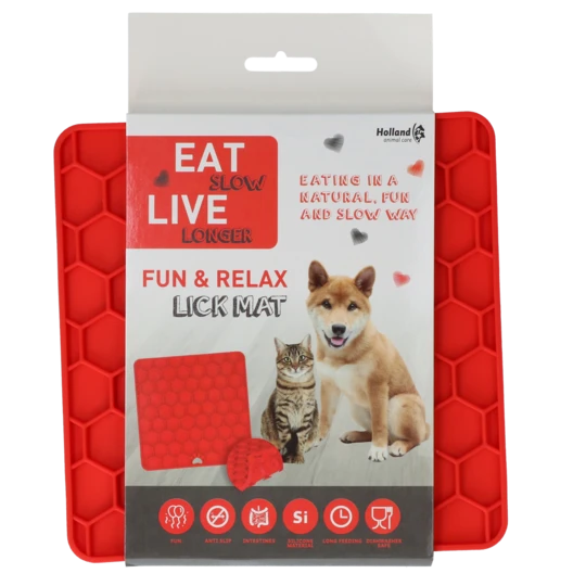 Fun & Relax slickmatta till hund och katt Honeycomb - Eat Slow Live Longer - Röd - EATS060A